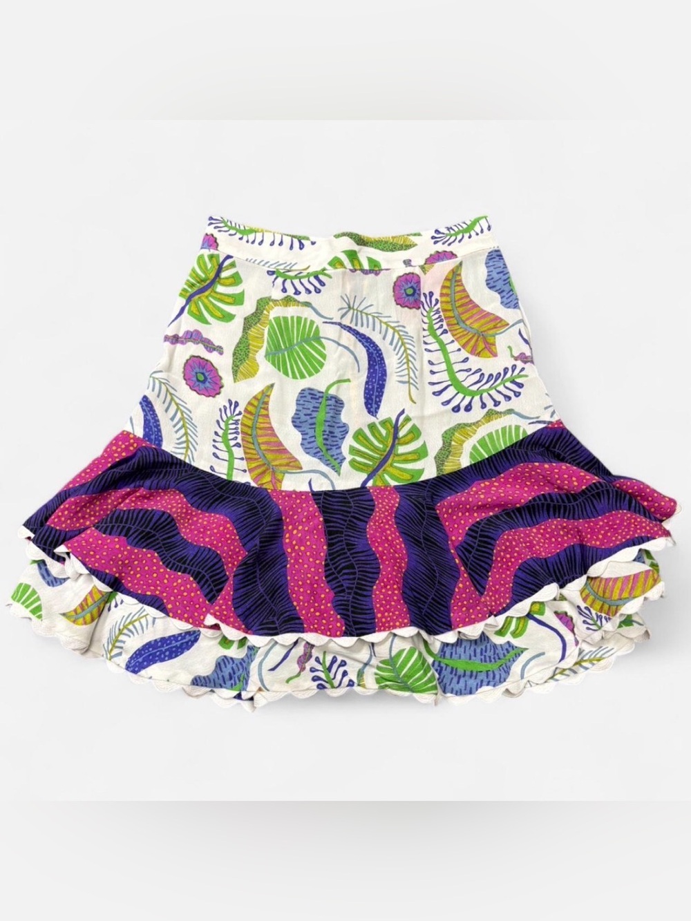 CELIA B - Tropical Leaf Print Ruffled Skirt